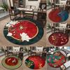 Round Chinese Style Pattern Carpet With Floral Bird Ginkgo Leaf Koi Fish Bamboo Soft NonSlip Rug For Living Room Study Bedroom