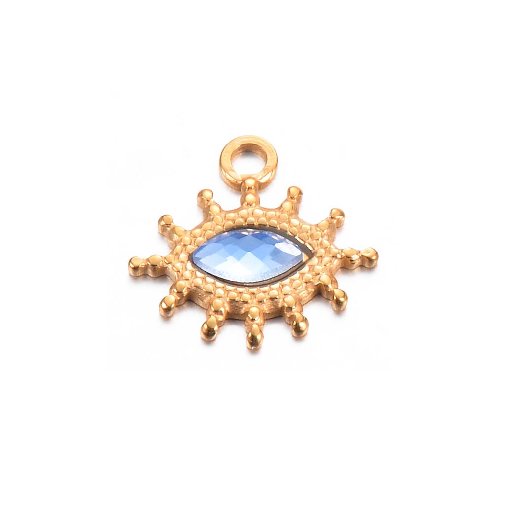 Wholesale 5pcs/lot Colorful Rhinestone Eyes Charms Stainless Steel Pendant For DIY Necklaces Earrings Jewelry Making Accessories