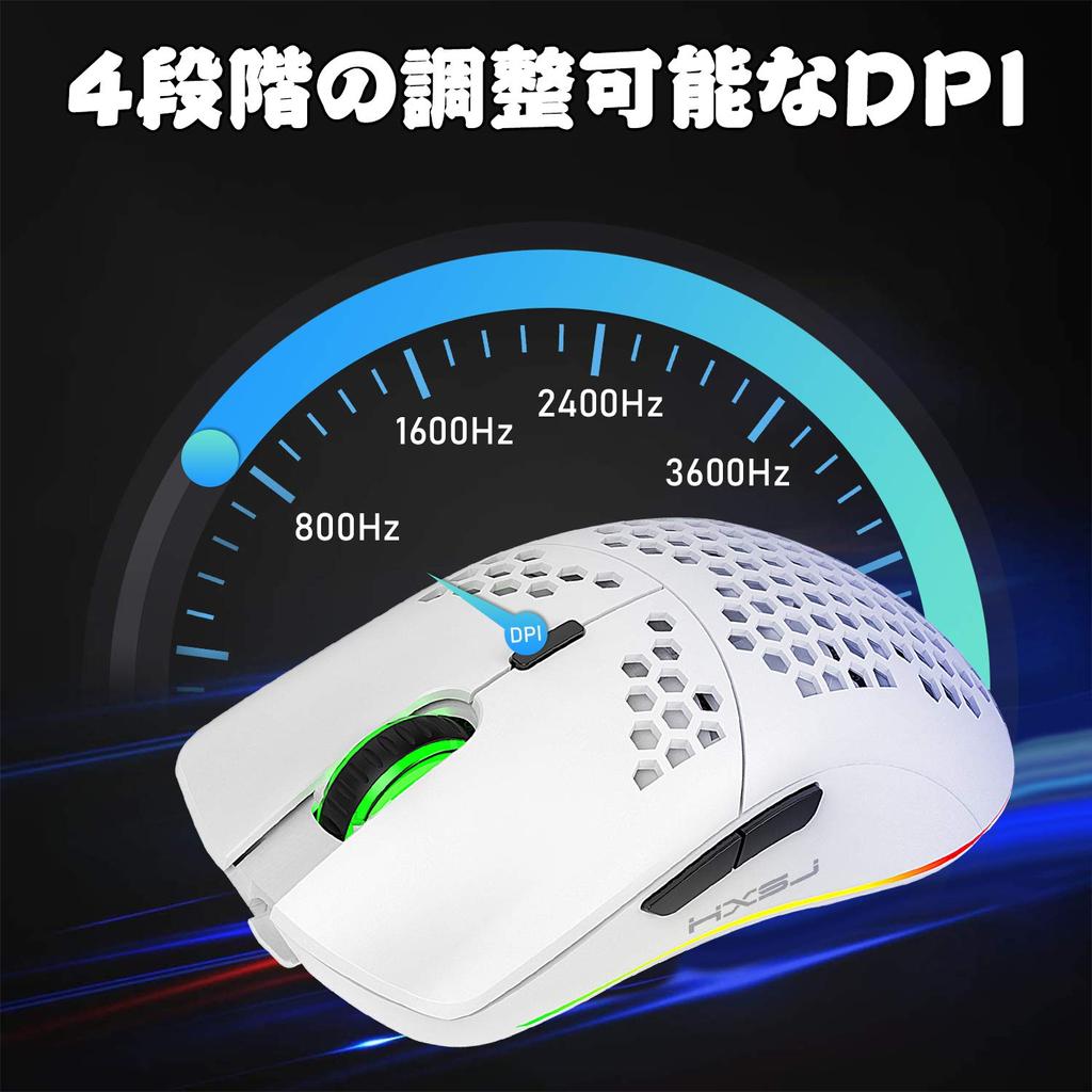 Gaming Mouse Wireless Lightweight Honeycomb Design Optical RGB Backlight 6 Buttons 4 Level DPI Adjustable Rechargeable 750mAh Wireless Compatible with