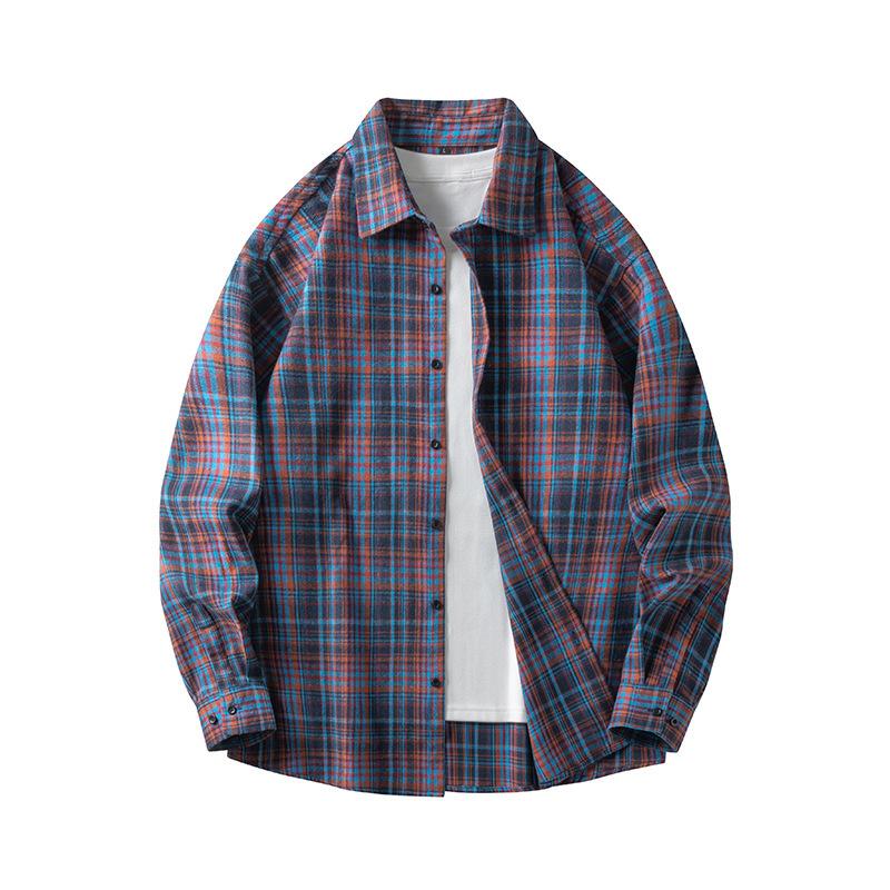 Autumn Fashion Simple Contrasting Color Men's Plaid Shirt, Korean Version of Trendy Casual Men's Long-sleeved Shirt