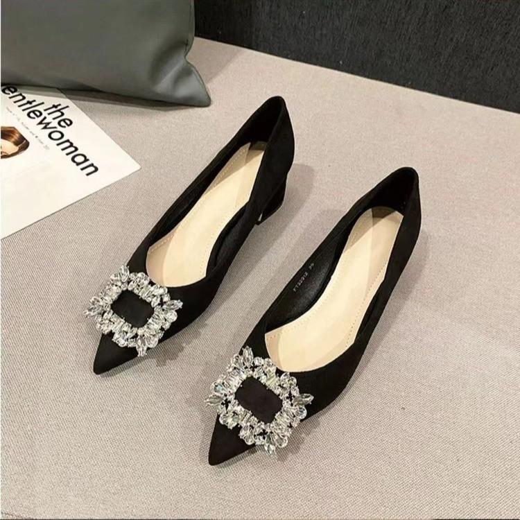 

High heels women s pointed rhinestone single shoes spring and autumn thick heel 3 cm not tired feet work shoes 41