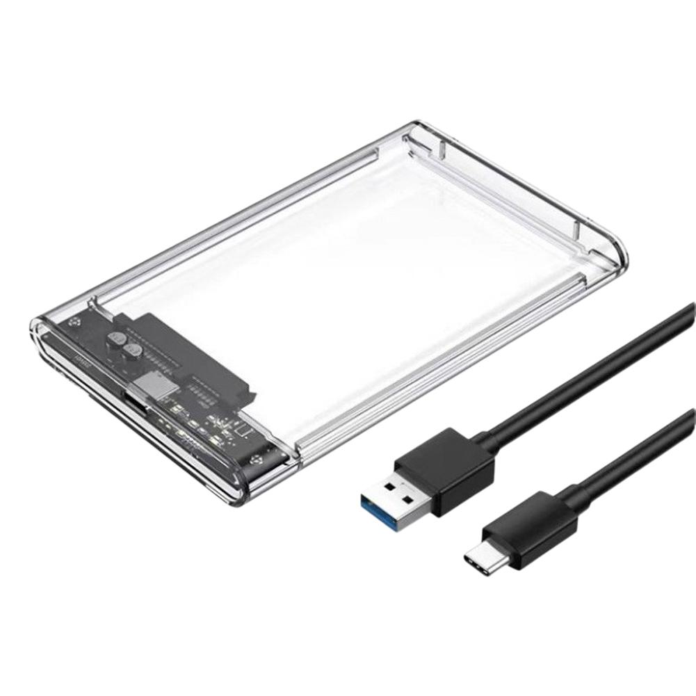 Transparent HDD Case HDD Enclosure 2.5 Inch SSD SATA To USB2.0 Type-C Adapter Portable External Hard Drive Box Tool-Free