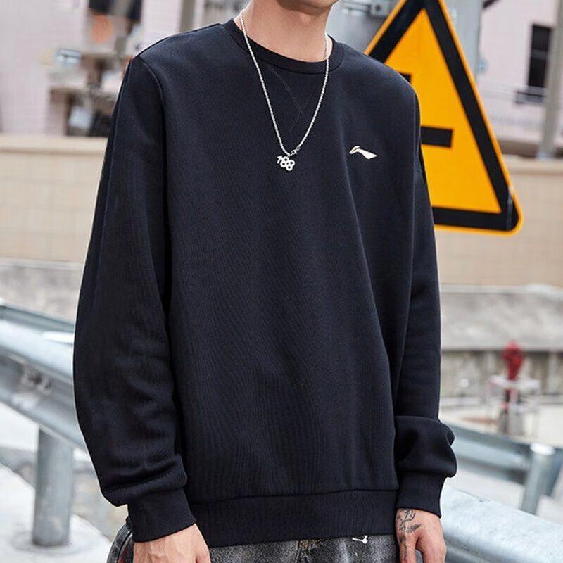 Li Ning Training Series Sweatshirts Men's Black Crew Neck Thickened Regular AWDRF59-4