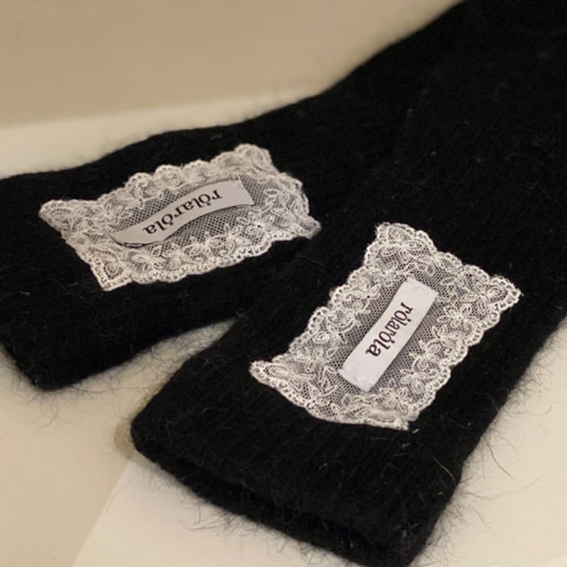 ROLAROLA LACE LABEL ANGORA GLOVES BLACK