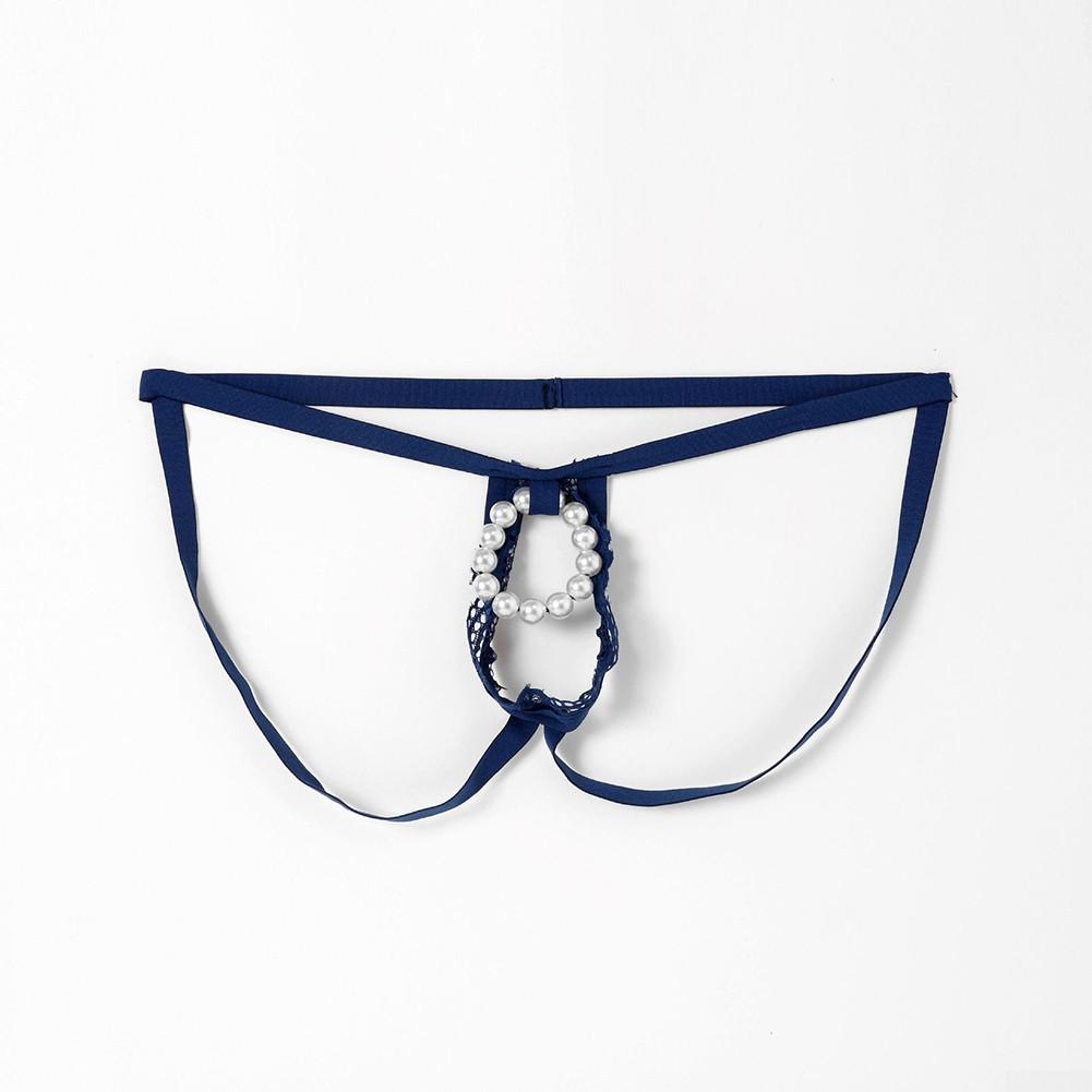 Męskie seksowne przezroczyste koronkowe stringi z odkrytymi plecami i bez krocza