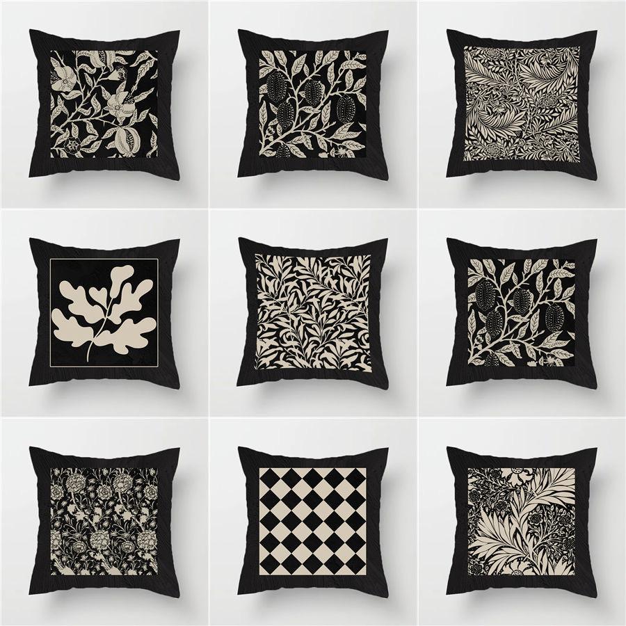Plants and Geometric Patterns Square Polyester Pillowcase Sofa Living Room Decorative Cushion Cover Bedroom Bedside Pillow Cover