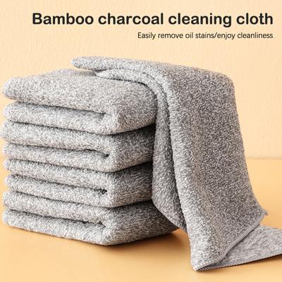 Bamboo Charcoal Microfibre Dishcloth Non-stick Oil Rags Pot Dish Washing Wipe Cloth Kitchen Absorbent Cleaning Towel