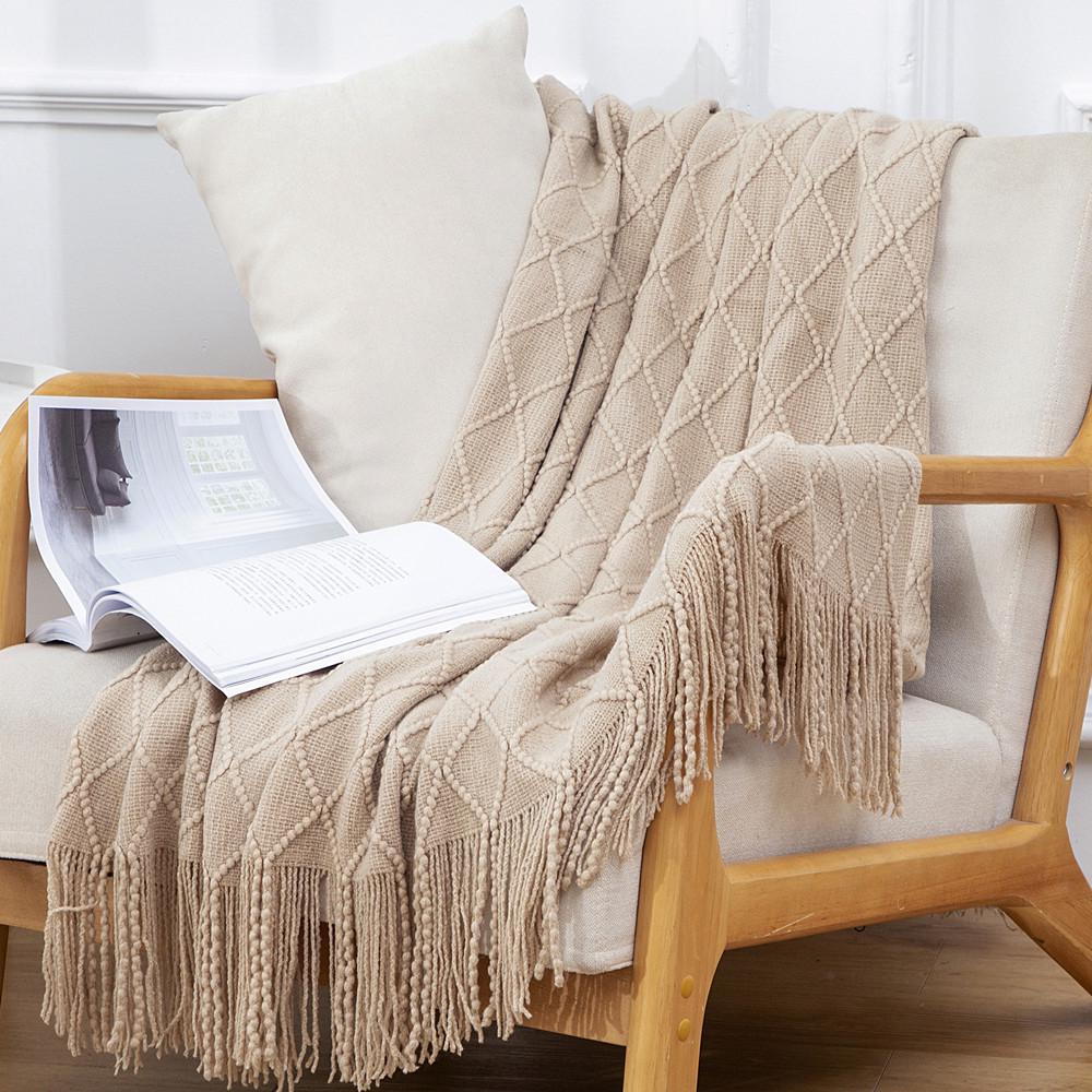 Bohemian Knitted Throw Blanket for Bed, Sofa, or Office Nap