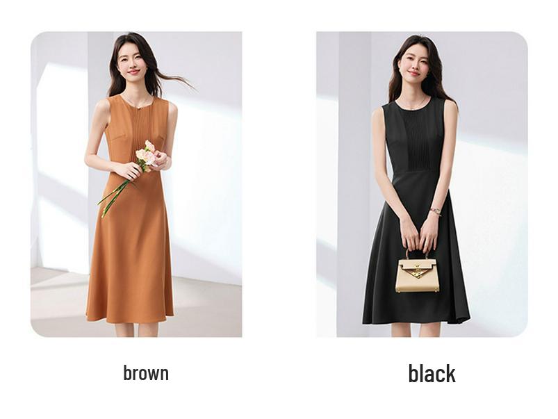Black Sleeveless Cinched Waist Mid-Length Hepburn Style Dress