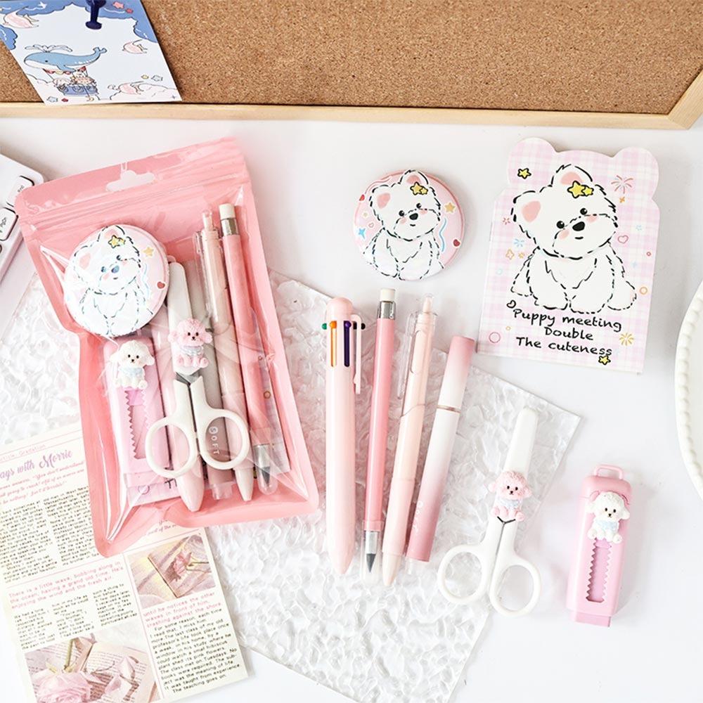 8pcs Students Gift Stationery Set Puppy Design Highlighter Cartoon Pencil Eraser  School Office