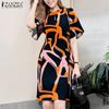 ZANZEA Women Summer Round Neck Short Sleeve Casual Print Dress
