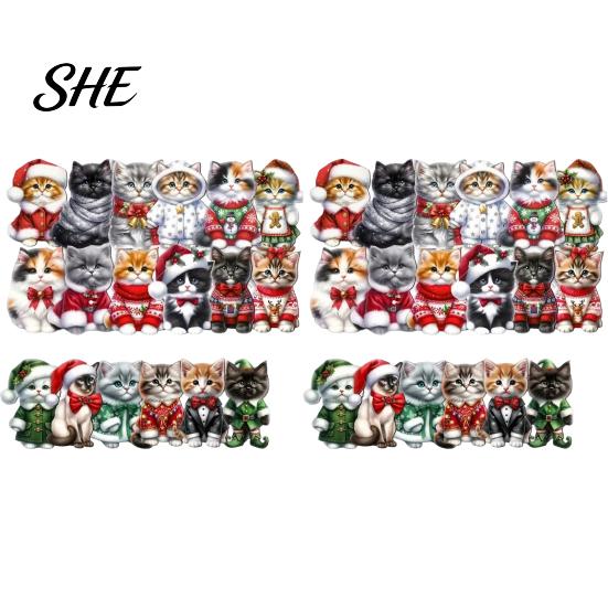 Christmas Gift Decorations Cute Cat Ornaments, 2D Wooden Cartoon Tree Hanging Decor for Winter Holiday Party Home Pendants Trees