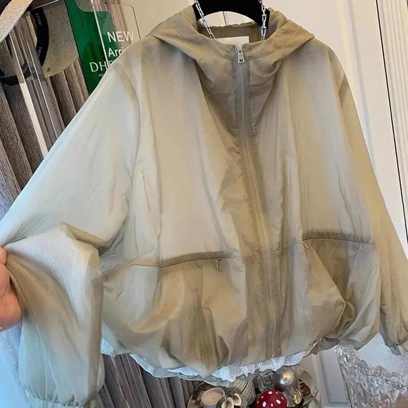 Sonnenschutzkleidung Damen Sommer Dünnmantel Anti-Ultraviolett Atmungsaktives Hemd Mit Kapuze Windjacke Damenjacke