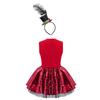 Girls Carnival Costume Round Neck Sleeveless Shiny Sequins Leotard Dress Feather Mini Top Hat Party Outfit