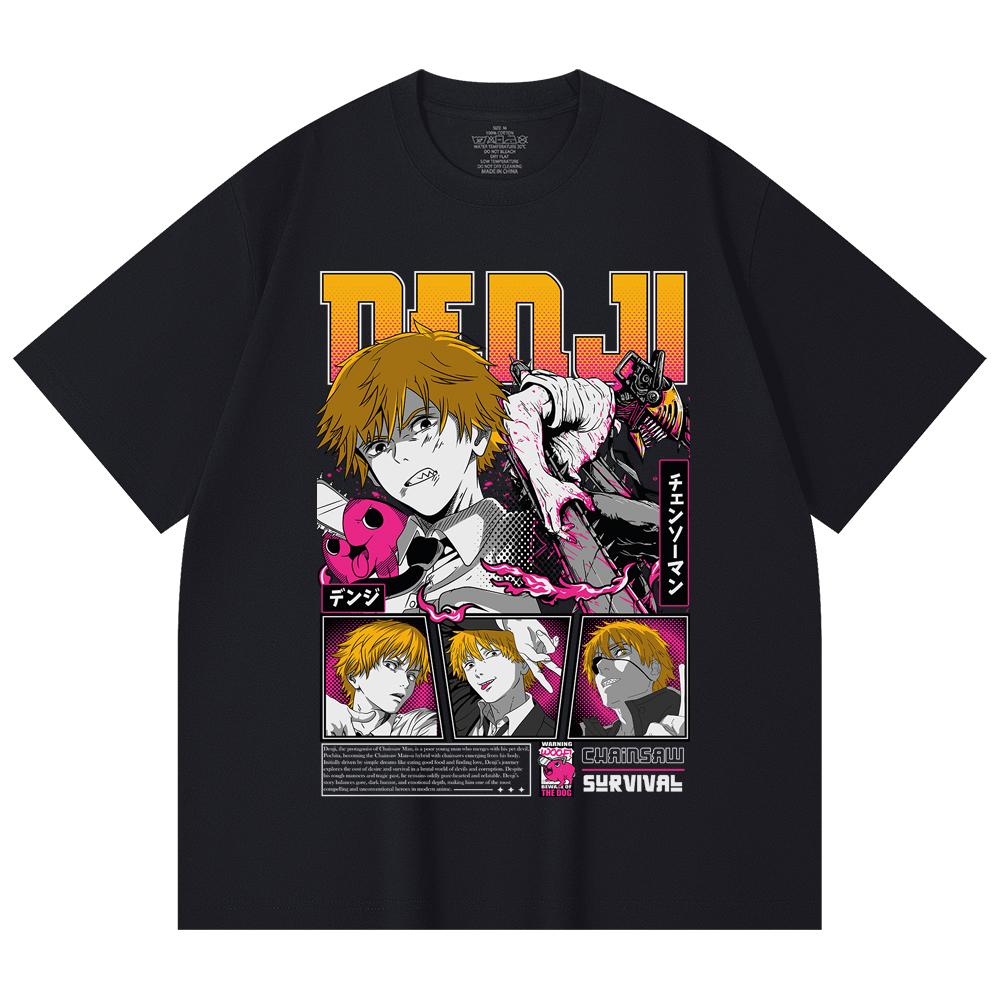 230 Gsm 100% Cotton Chainsaw Man V35 Denji Pochita Print Unisex Heavy Cotton T Shirt