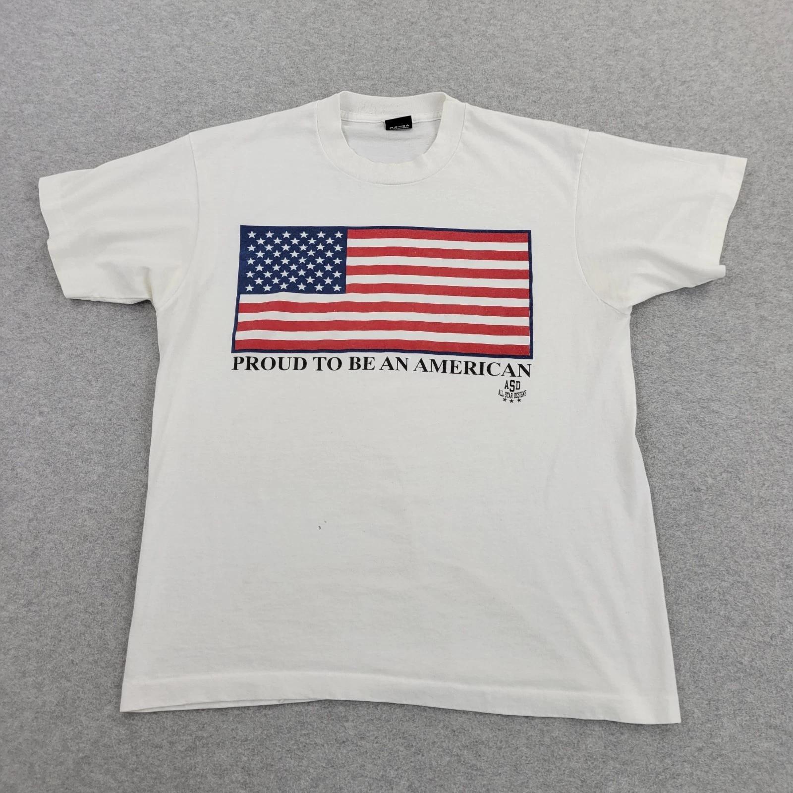 Proud To Be An American Screen Stars Shirt Mens XL Graphic USA Flag VTG 90s 2XL