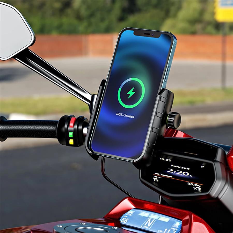 Motorcycle Wireless Charger Holder Phone Mount USB C QC 3.0 Fast Charging Cradle