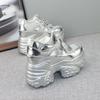 Fashion 12CM Air Mesh Micrifiber Leather Women Vulcanize Bling Fashion Chunky Sneakers Breathable Casual Platform Wedge Shoes