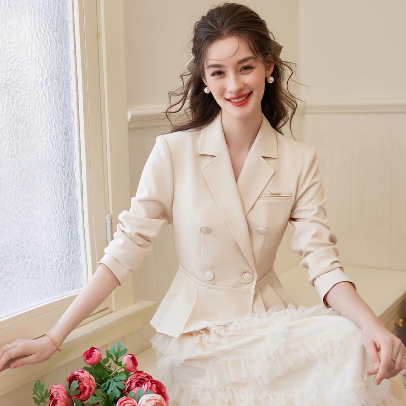 Женский элегантный офисный блейзер с отделкой рюшами XL