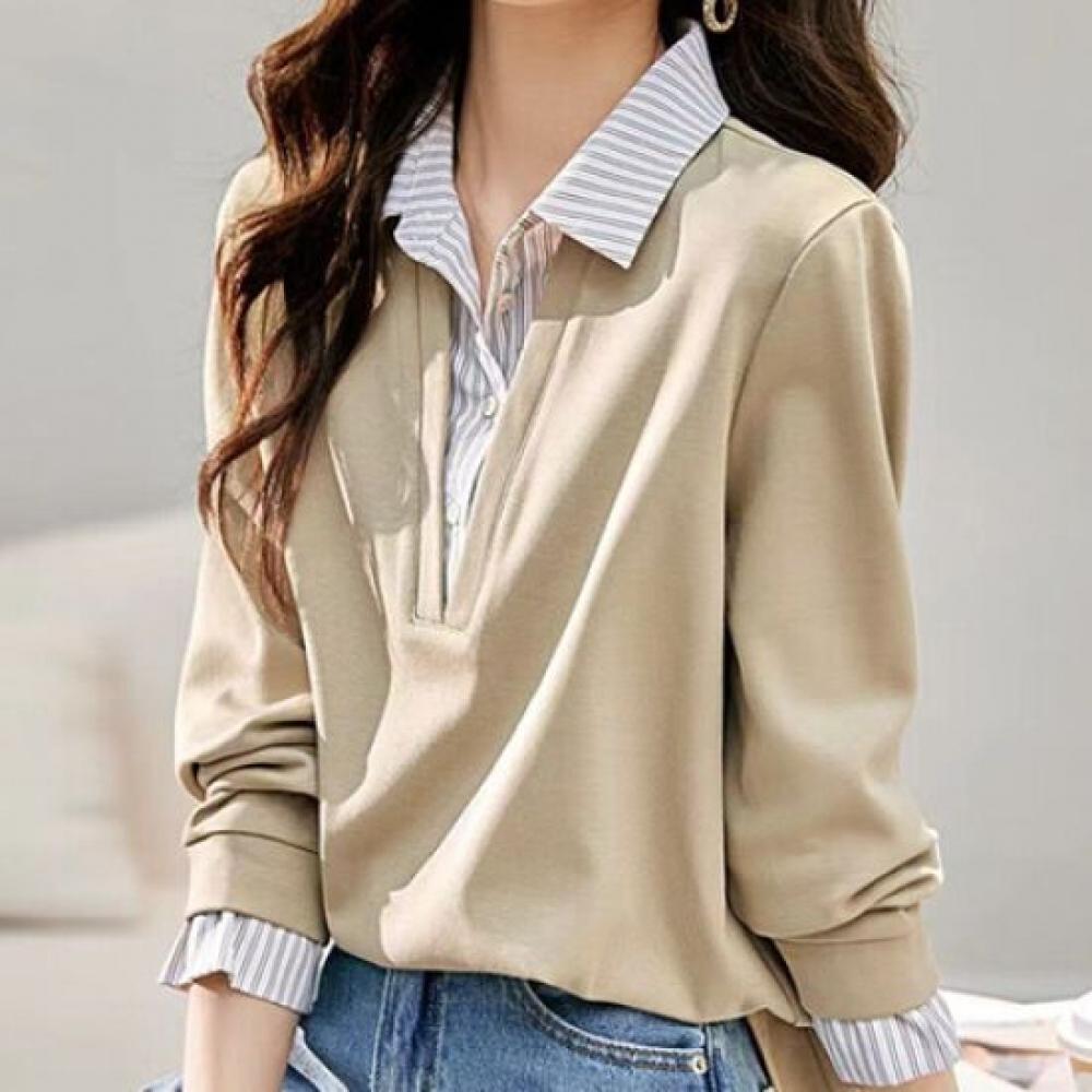 Navava NT1968 2in1 STripe Collar Long Sleeve T shirT