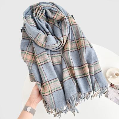 Châle Ambiance Coréenne à Carreaux Écharpe Chaude et Polyvalente Écharpe à Carreaux Style Étudiant Japonais JK pour Femmes