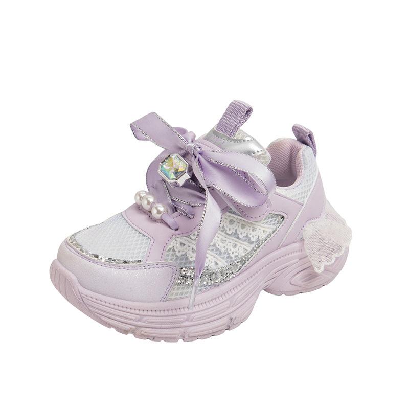 

Girls sports shoes 2025 spring and autumn new children s dad shoes lace medium and older children s breathable mesh casual running shoes 37 (inner length about 22 cm)