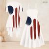 Women Plus Size American Flag Printed Two Piece Set V Neck Strappy Flared Dress Short Sleeve Cardigan