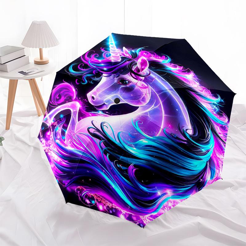 Unicorn, Fantasy Themed Automatic Opening and Closing Umbrella, Compact Travel Umbrella, Lightweight and Portable, Suitable for Beach Commut