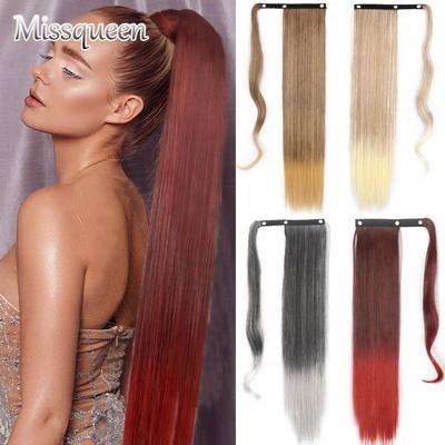 Langes, glattes Pferdeschwanz-Haar, synthetische Haarverlängerung, hitzebeständiges Haar, 55,9–86,4 cm, Wickel-Pony-Haarteil für Frauen