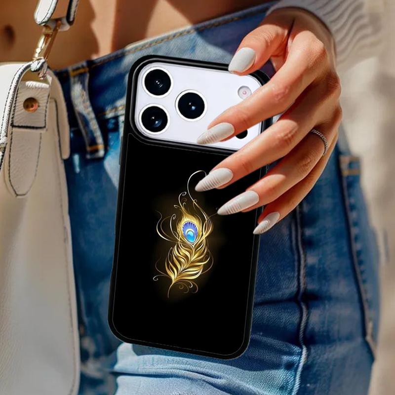 Feather Gold Foil Art Phone Case For iPhone 17 Air 14 15 13 12 Max Cover For Apple 14 15 16 16e 11 Pro Max Plus Coque