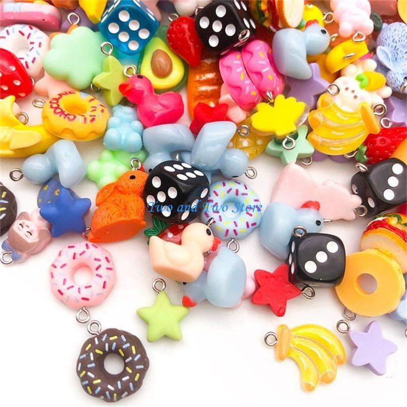 HX6F 20pcs Mixed Fruit Animal Resin Pendants Creative Jewelry Crafting Findings