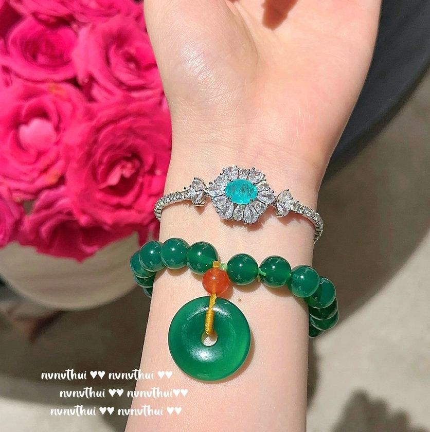 Brazilian Chalcedony Agate Gemstone Bracelet, Water Spirit And Rich Beans, Ice Blue Para Snowflake Zircon, Necklace.