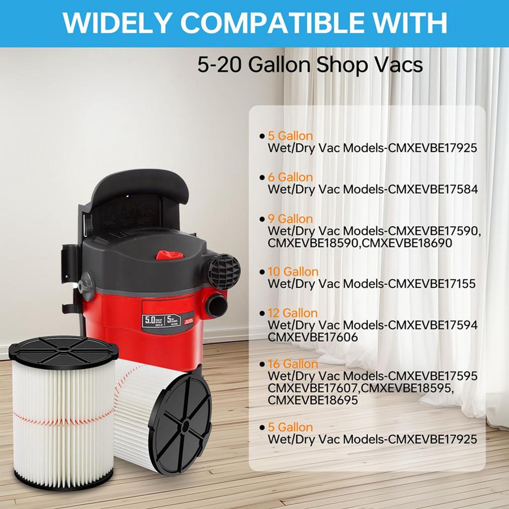 BAAJ-4X Replacement Cartridge Filter For 9-38754 Red Stripe General Purpose Wet Dry Vac 5 To 20 Gallon Shop Vacuums
