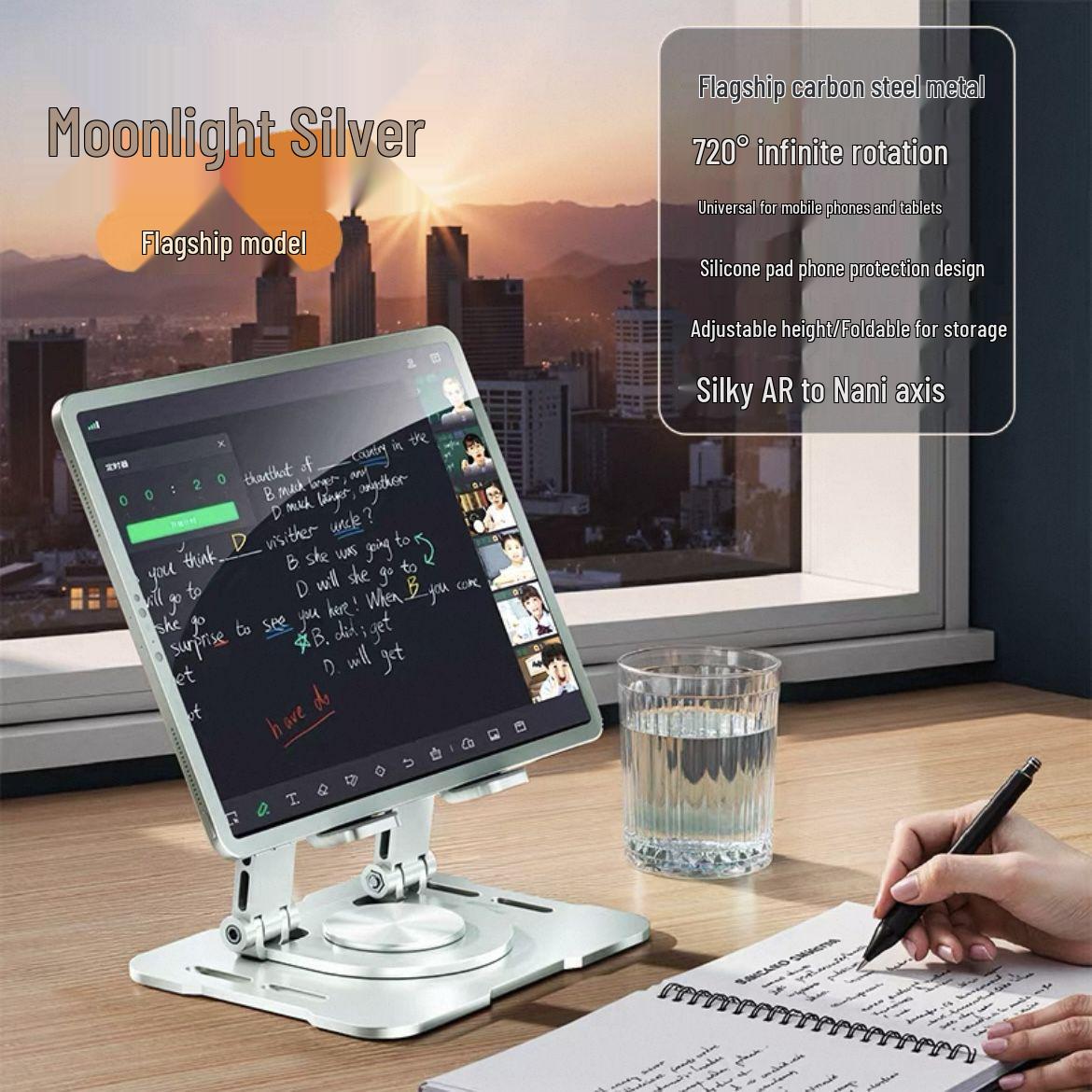 360° Rotating Carbon Steel Phone Holder for Desktop Cooling and Live Broadcast Premium Carbon Steel - Dual Arm Support