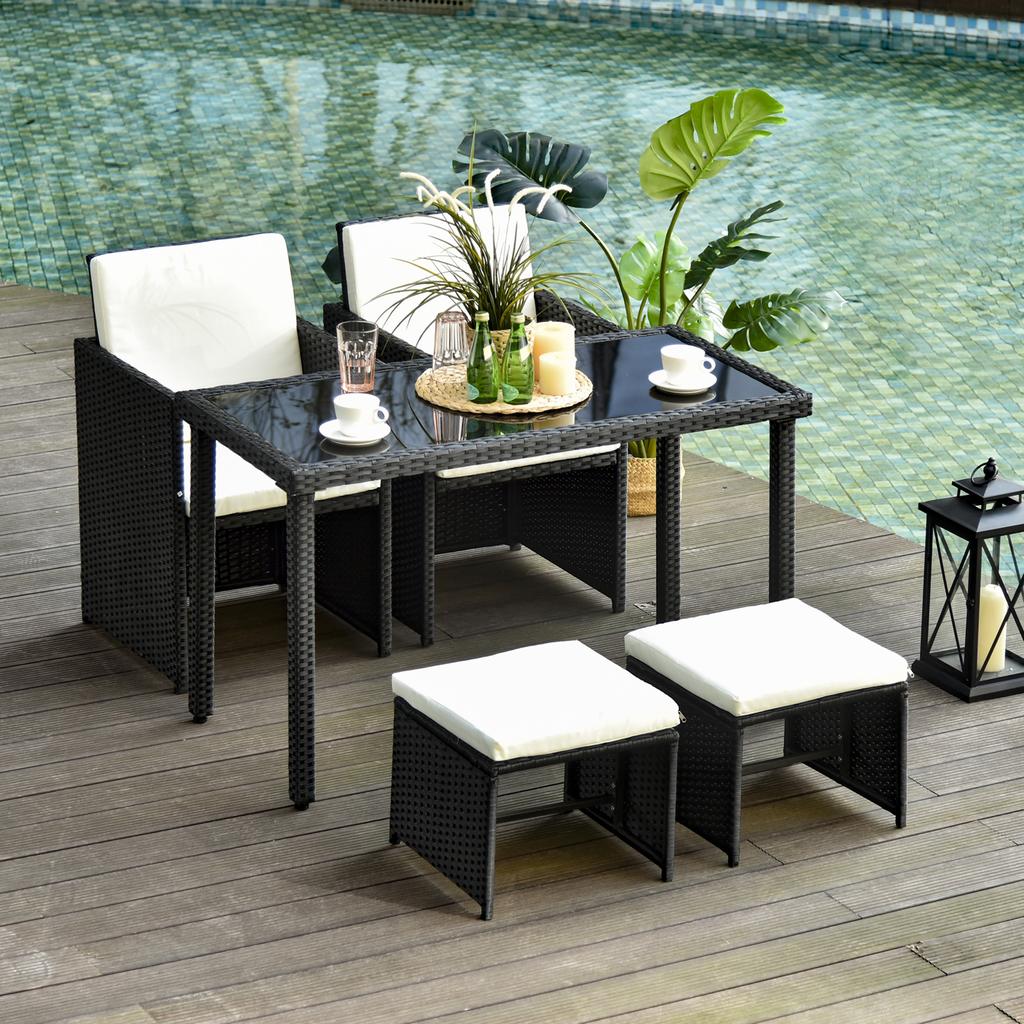 Poly Rattan Seating Group Dining Set Garden Set Furniture Set 11-Piece with Cushions Black