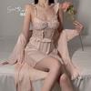 Women's Lace Ruched Padded Cami Sleep Dress with Robe Lounge Set