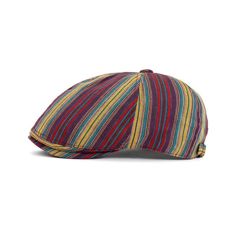 Retro Beret Women's Spring Autumn Thin Striped Forward Hat Men Sunshade Sun-Proof Painter Hat
