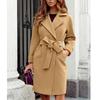 Women Autumn Winter Elegant Long Wool Coat with Belt Solid Color Long Sleeve Chic Outerwear Ladies Fashion Casual Overcoat