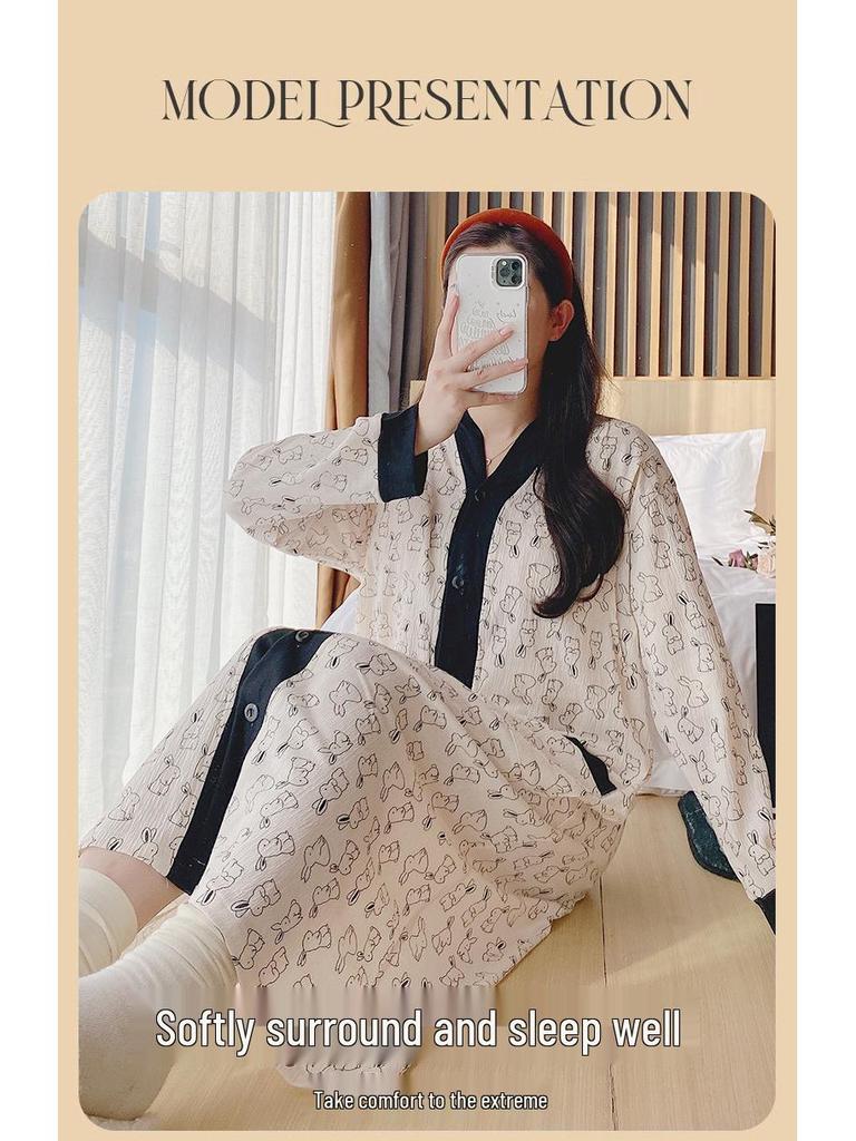 Long Sleeve Maternity Nightgown: Spring & Autumn Breastfeeding Pajamas with Cardigan for Pregnant Women