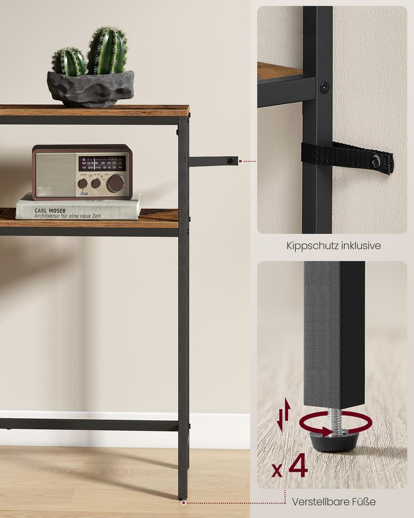 VASAGLE Konsolentisch, Schmaler Sofatisch mit 2 Regalen, 20 x 100 x 80 cm, Flurtisch, 2 Ebenen, für Flur, Wohnzimmer, Schlafzimmer