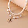 2pcs Elegant Cross Pendant Necklaces for Women Girls Pearl Choker Necklace Handmade Party Jewelry Gift