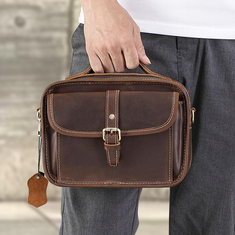 New Genuine Leather Men's Messenger Bag, Crazy Horse Leather Men's Head Cover Layer Cowhide Shoulder Crossbody Bag, Casual Handbag
