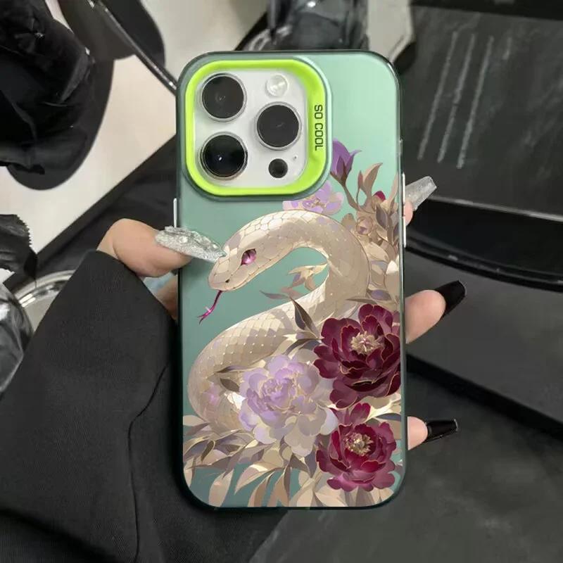 Luxury Snake Year Anti-drop Armour Case For iPhone 16 15 Pro Max 15 14 13 12 11 Pro X XR XS 7 8 Plus Lens Protect Plating Cover