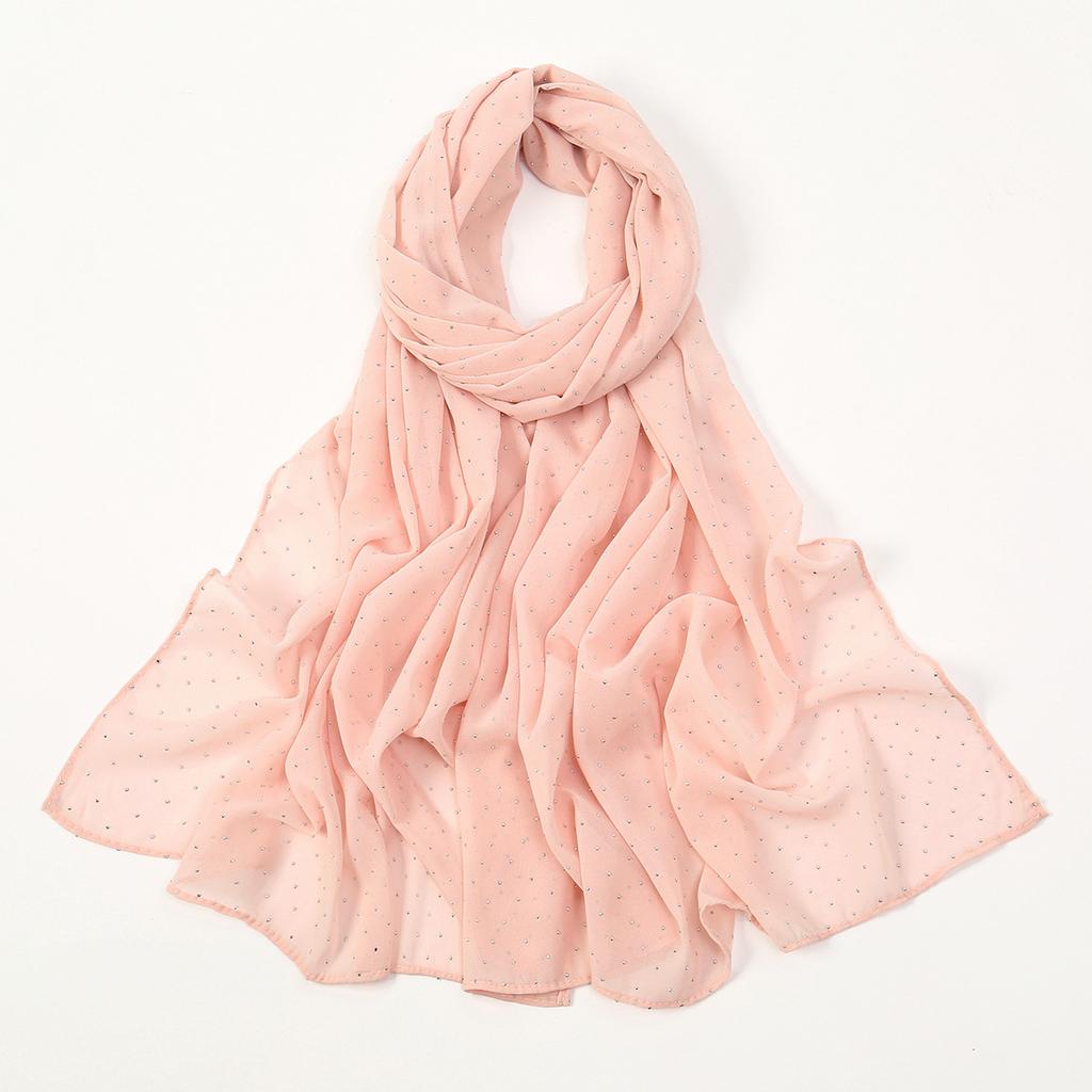 Pearl Chiffon Hijab Scarf Gypsy Star Diamond Long Towel Women'S Headscarf Popular Monochrome Headscarf Habit Femme Musulmane