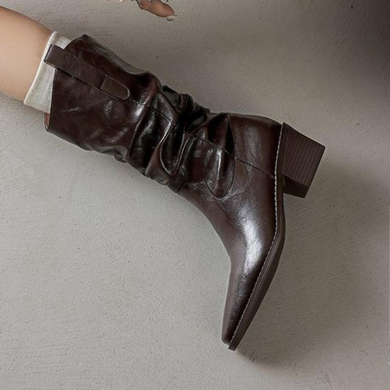 

Fashion Mid Heels Women Pointed Toe Short Boots Fashion Elegant Cozy Shoes Designer Winter New Ankle Boots 2025 Dress Pumps Zapatillas 42 коричневый