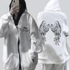 2022 cross-border women's zipper sweater angel wings printed hoodie European and American street tide casual hoodie