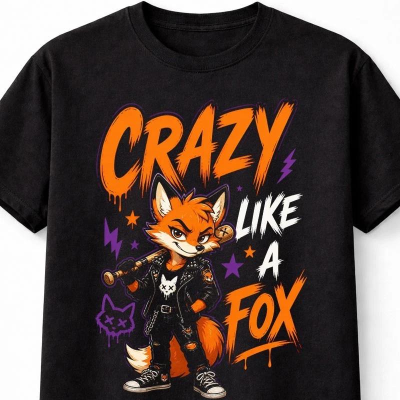 Crazy Like A Fox Punk Animal Attitude Funny Graphic Unisex TShirt S