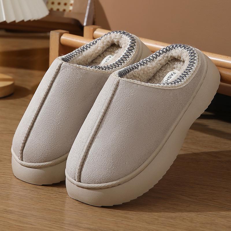 2024 Women's Solid Color Imitation Suede Velvet Home Slippers - Thick, Non-Slip, Lightweight & Warm