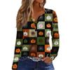 Women's Long Sleeve V-Neck T-Shirt with Button and Halloween Print Casual Top