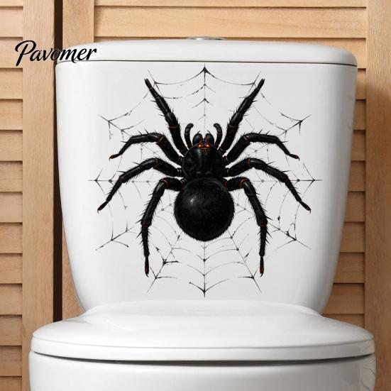Realistic Spider Pattern Decor Halloween Toilet Cover Sticker, Scary Black Tank Festival Atmosphere Wall Sticker Lid Decal, Self-Adhesive Bathroom for